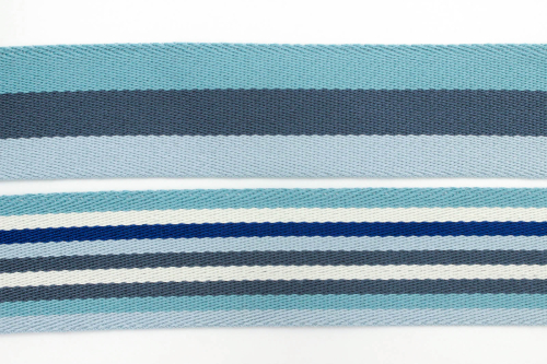 Preview: Gurtband Streifen verschiedene Blautöne/ naturweiß 40 mm (1 m)